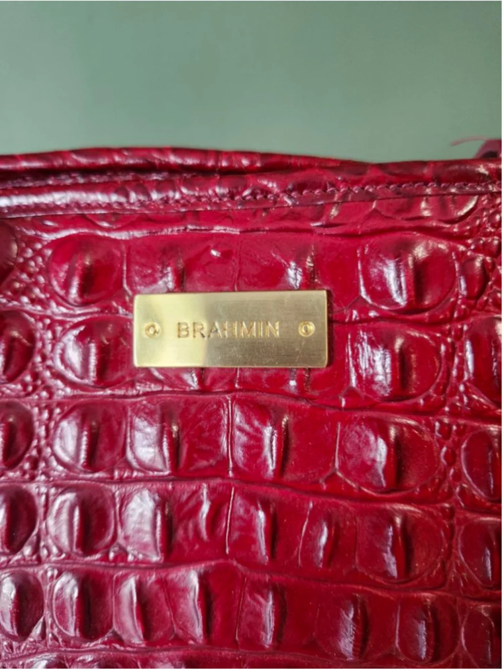 Women's Brahmin Red Croc Embossed Leather Tote Bag One Size